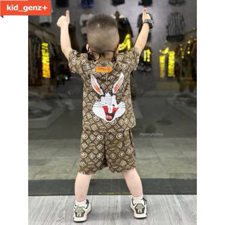 Bộ áo thun quần short eo vì thỏ cho bé trai , set áo phông quần short trẻ em unisex , Kid_genz