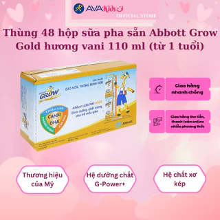 Thùng 48 hộp sữa pha sẵn Abbott Grow Gold hương vani 110 ml (từ 1 tuổi)