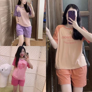 Bộ mặc nhà cotton áo ngắn tay quần short nữ