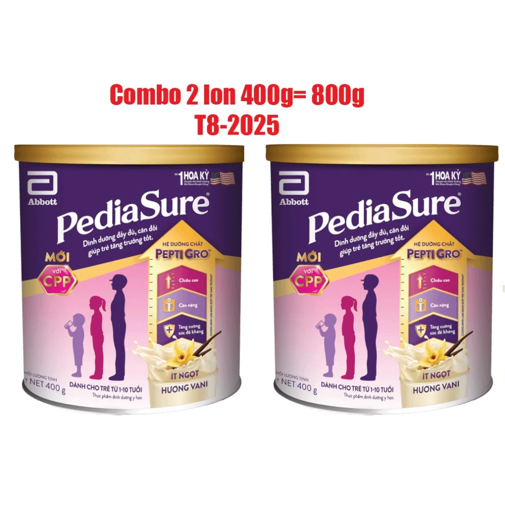 COMBO 2 LON Sữa bột Pediasure 400g hương vani HSD 8-2025