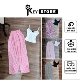 Set áo ba lỗ đính nơ 2 dây croptop kèm quần dài