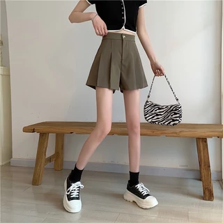 Quần short nữ cạp cao, Quần lưng thun ống rộng mỏng ngoài xếp ly.women's clothingg