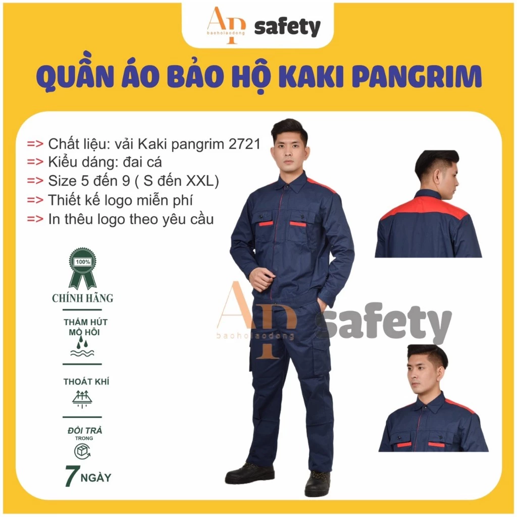 Quần Áo Bảo Hộ AP02Màu Sắc  Xanh Đen Phối Đỏ Chất Không Nhăn, Không Xù