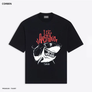 Áo Thun Shark Form Rộng Tay Lỡ Vải Cotton 100% Cao Cấp , Áo Phông Nam Nữ Phong Cách Hàn Quốc EAT ANYTHING