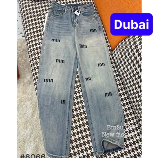 QUẦN JEAN NỮ BAGGY ỐNG SUÔNG XANH IN CHỮ LƯNG CAO NÂNG MÔNG PHONG CÁCH CAO CẤP MỚI -DB 8066 - DUBAI FASHION