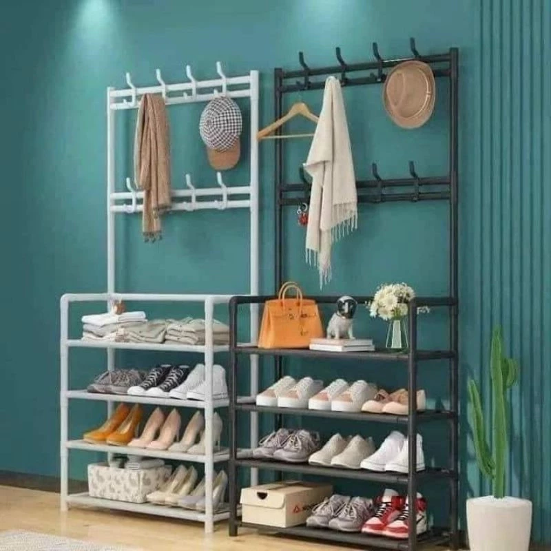 Kệ để giày dép, treo quần áo mũ nón, kệ giày chữ L 4 tầng tiện lợi