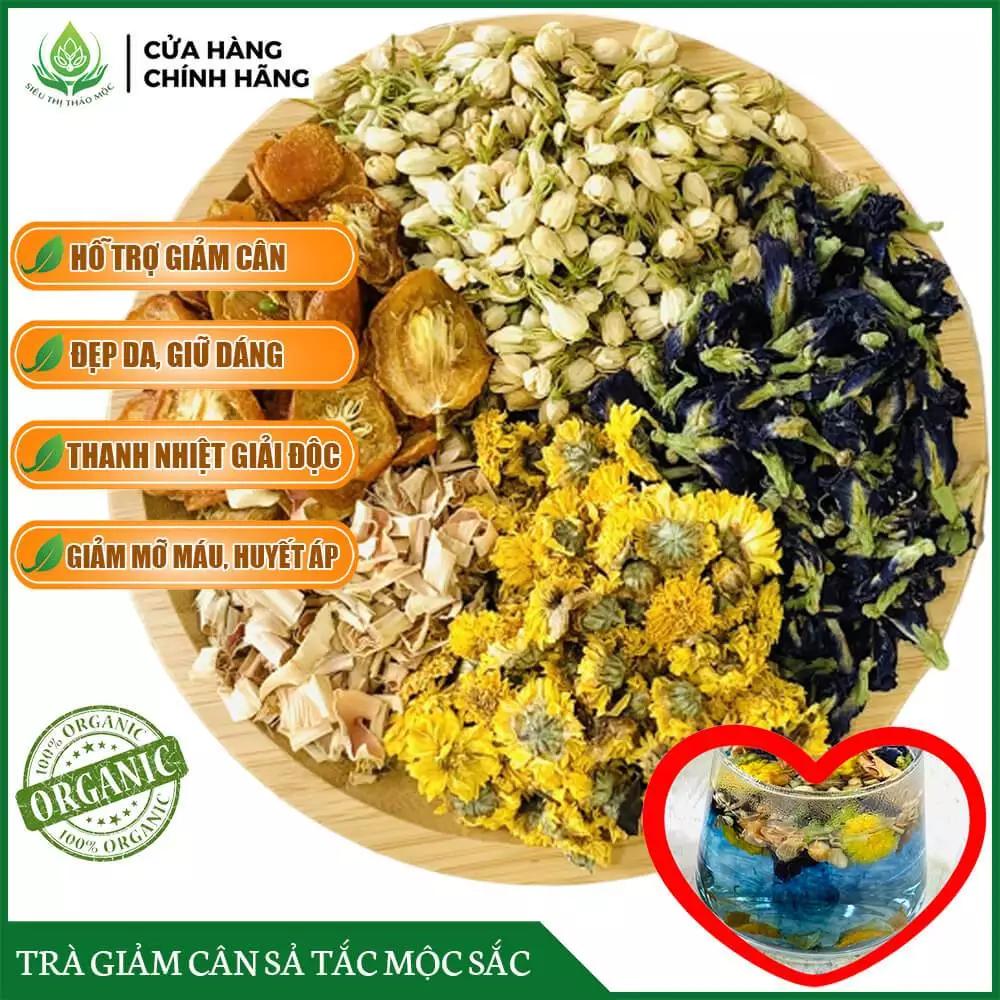 ✅[CHÍNH HÃNG] Trà Giảm Cân Sả Tắc Mộc Sắc gồm Cúc Vàng Nụ Nhài Hoa Đậu Biếc Sả Tắc