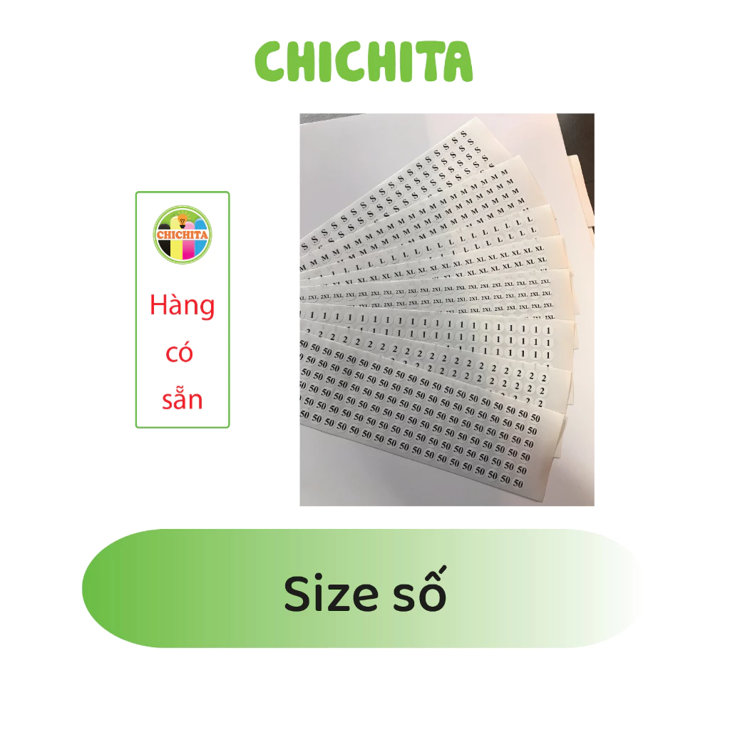 Set 10 - (1000 tem) Số quần áo, giày dép từ 1-50 size 1,5cm CHICHITA