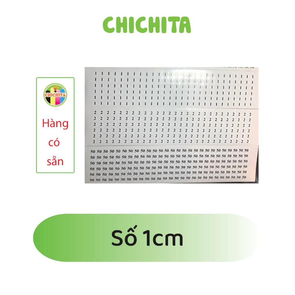 Set 10 - (1500 tem) Số quần áo giầy dép từ 1- 50 size 1cm CHICHITA