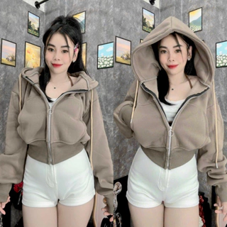 [SẴN GIÁ XƯỞNG] Áo Khoác Nỉ Croptop Mũ To Dày Thời Trang Nữ Hot Trend Nhiều Màu Dễ Thương