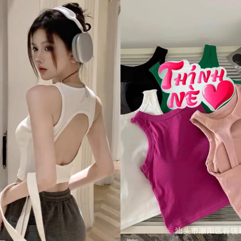 Áo thun ba lỗ borip khoét lưng 🙏🙏🙏1y Áo ba lỗ nữ cotton mềm mịn có mút ngực hở lưng, Áo 2 dây ba lỗ sát nách