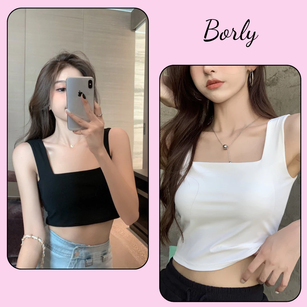 Áo Croptop Borly Nữ Hai Dây Quai Lớn Cổ Vuông_FG002