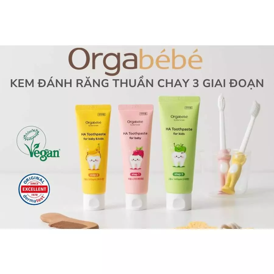 [CHÍNH HÃNG] Kem Đánh Răng Thuần Chay 3 Giai Đoạn ORGABEBE an toàn cho bé