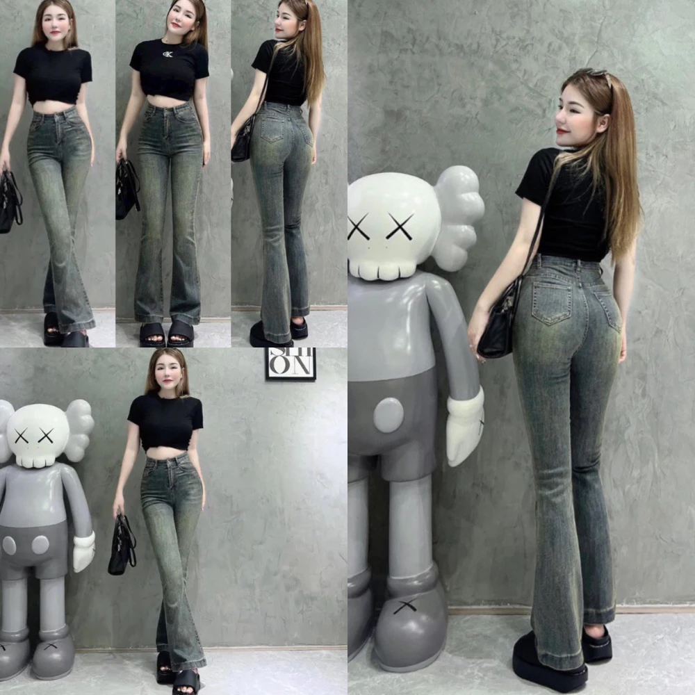 Quần jeans ống loe, quần bò siêu hack dáng lưng cao co dãn phong cách hàn quốc mã QL04
