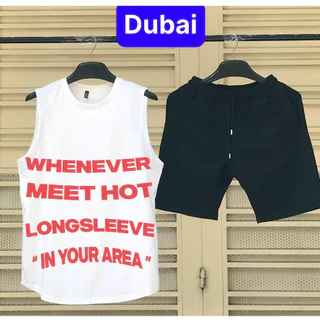 ĐỒ BỘ THỂ THAO BA LỖ IN CHỮ NỔI TRẮNG WHENEVER VẢI SIÊU THOÁNG MÁT PHONG CÁCH HOT TREND 2024 - DUBAI FASHION