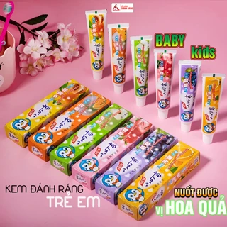 Kem đánh răng cho trẻ em từ 2-12 tuổi  không Fluoride, nuốt được Baby Penguin Kids hương Hoa quả Minh House