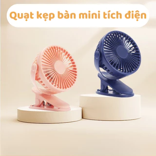 Quạt Tích Điện Kẹp Bàn Mini Cực Mát, Quạt Mini Có Đế Thăng Bằng Điều Chỉnh Quay 360 Độ Tiện Lợi Sử Dụng