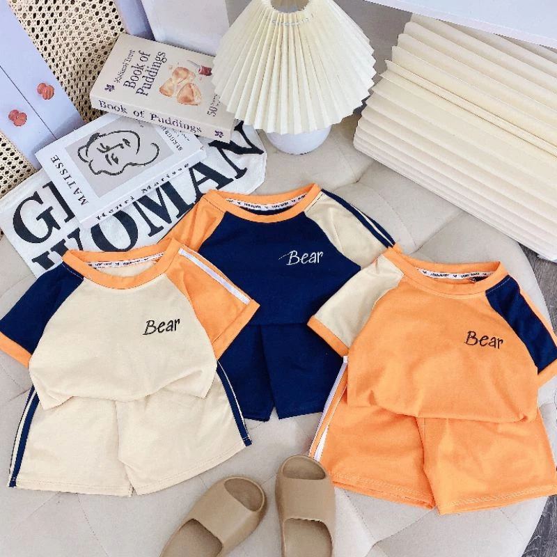Bộ Quần Áo Bé trai Bé Gái Tay phối  Logo Thêu Xịn Sò Size 8_18 kg