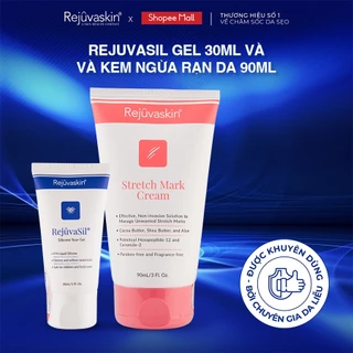 Combo chăm sóc da Rejuvaskin làm xẹp sẹo lồi, sẹo phì đại Silicone Rejuvasil Gel 30ml và làm mờ vết rạn da 90ml