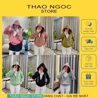 Áo khoác thun gân trơn có mũ form rộng, Áo khoác nón dây khóa kéo! (có sẵn, hình thật) THẢO NGỌC STORE