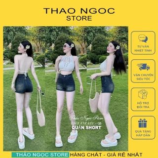 Quần short jean lưng siêu cao line cuốn co giãn màu xanh dơ hàng chuẩn! (có sẵn, hình thật) THẢO NGỌC STORE