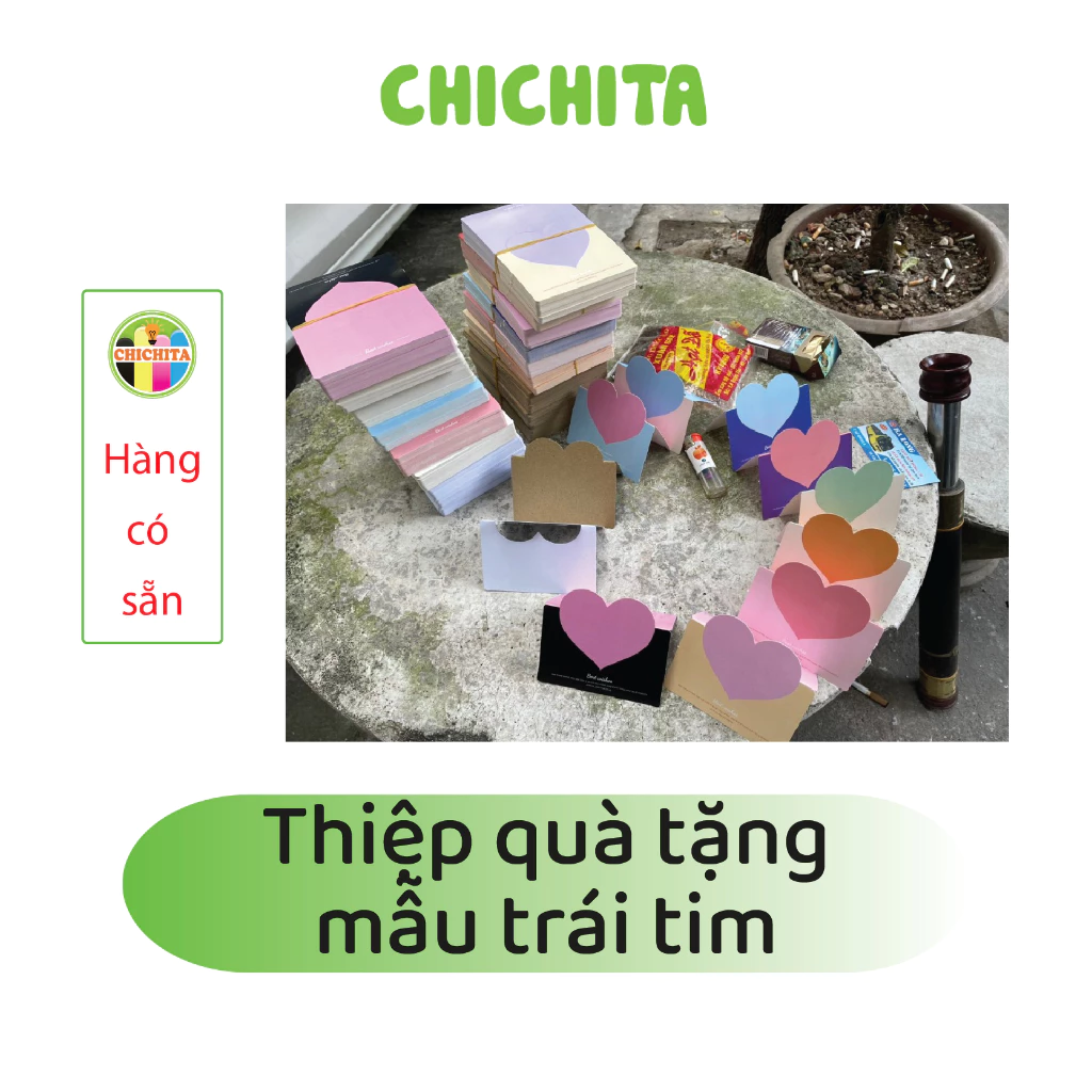 Set 10 Thiệp quà tặng in hình đáng yêu mẫu trái tim CHICHITA
