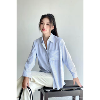 Áo sơ mi nữ tay dài RUZA sơ mi kẻ sọc oversized form rộng chất liệu kate sọc thấm hút tốt  ADO104