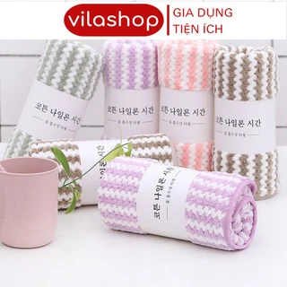 Khăn Mặt Cotton Lông Cừu Hàn Quốc Mềm Mịn Siêu Thấm Nước Kẻ Sọc , Khăn Lau Tay Đa Năng Kích Thước 30 x 50cm