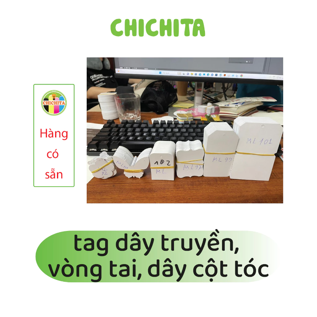 Set 10 (500 thẻ) treo dây chuyền, tag treo vòng tay, tag treo dây cột tóc, bìa trơn P1 CHICHITA