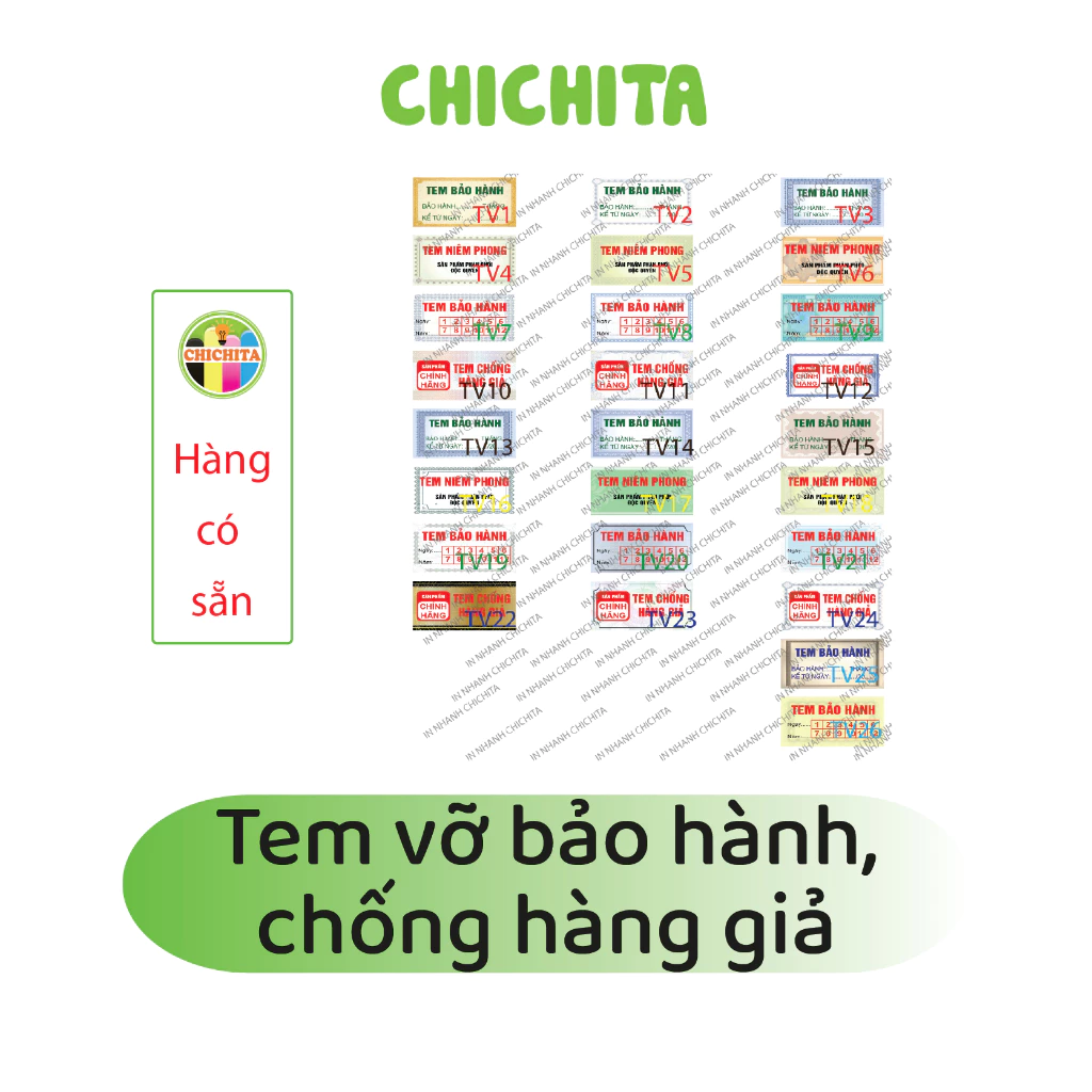Set 200 Tem vỡ, tem bảo hành, tem chống hàng giả, tem chính hãng CHICHITA (Có sẵn)