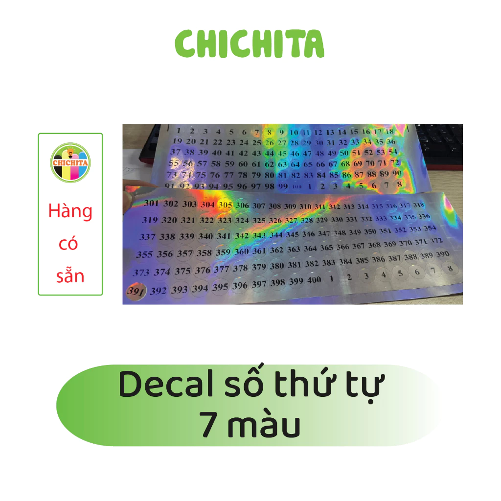 (Có sẵn) Tem số decal đánh số thứ tự 7 màu KT 1.5cm CHICHITA