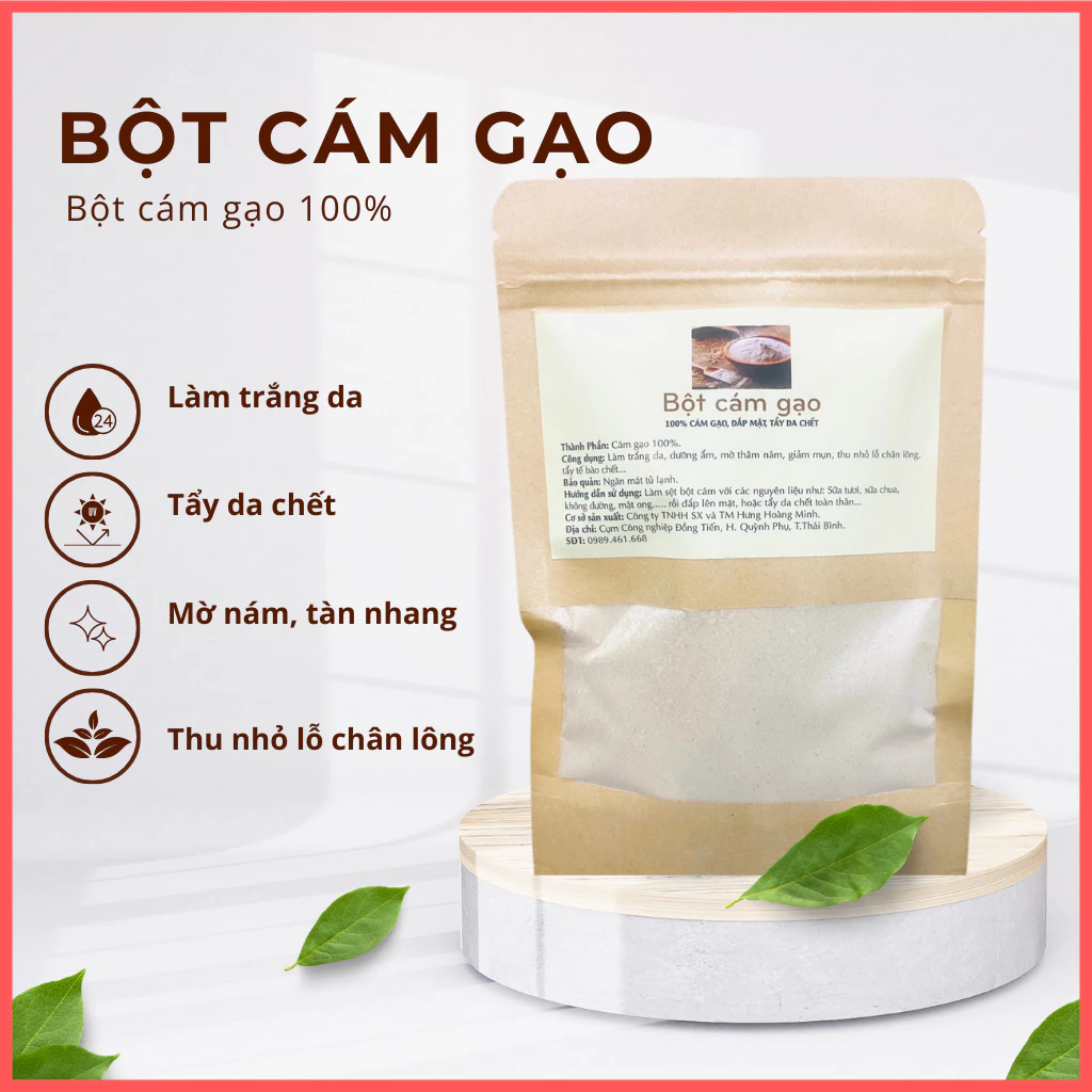 Bột cám gạo Làm trắng da, dưỡng ẩm, mờ thâm nám, giảm mụn, thu nhỏ lỗ chân lông, tẩy tế bào chết