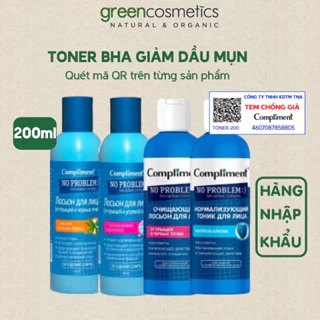 Toner BHA Compliment No Problem 200ml Làm Sạch Sâu, Giảm dầu Mụn Trên Da