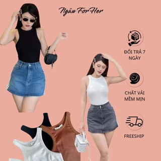 VIE TOP- Áo ba lỗ thun cotton gân, Áo sát nách khoét vai thun gân