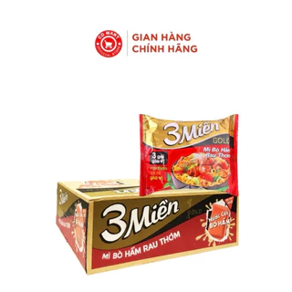 Thùng 30 gói mì tôm 3 Miền 75g/gói vị chua cay/bò hầm