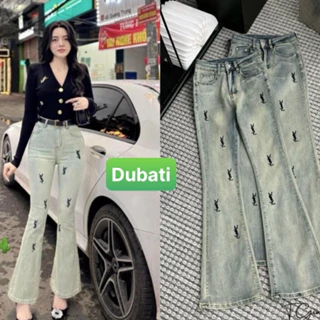 QUẦN JEAN NỮ CHẤT BÒ XANH ỐNG LOE THÊU SANG CHẢNH LƯNG CAO NÂNG MÔNG CAO CẤP DB - 3000 -DUBATI FASHION