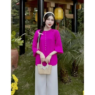 Đồ Lam Đi Chùa Tịnh Tâm, Pháp phục nữ lụa vân hoa cổ tết đính ngọc, Size 40-65kg,4 size S,M,L,XL