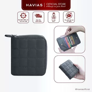 SQUARE HAVIAS ví gấp khoá kéo Zipped da bò thật Nappa 100%