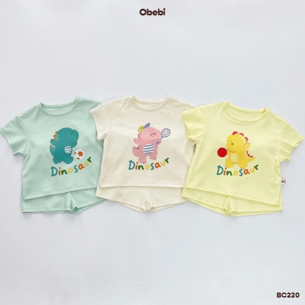 Bộ Cộc Khủng Long , Bộ Cộc Vải Cotton In Hình Dễ Thương Mùa Hè Cho Bé Obebi BC220