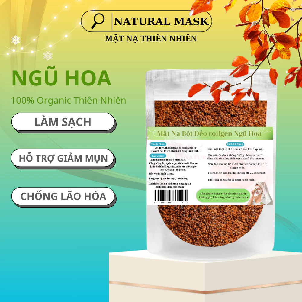 mặt nạ ngũ hoa hạt nguyên chất naturalmask, ngũ hoa đắp mặt ngừa mụn dưỡng da mịn màng.