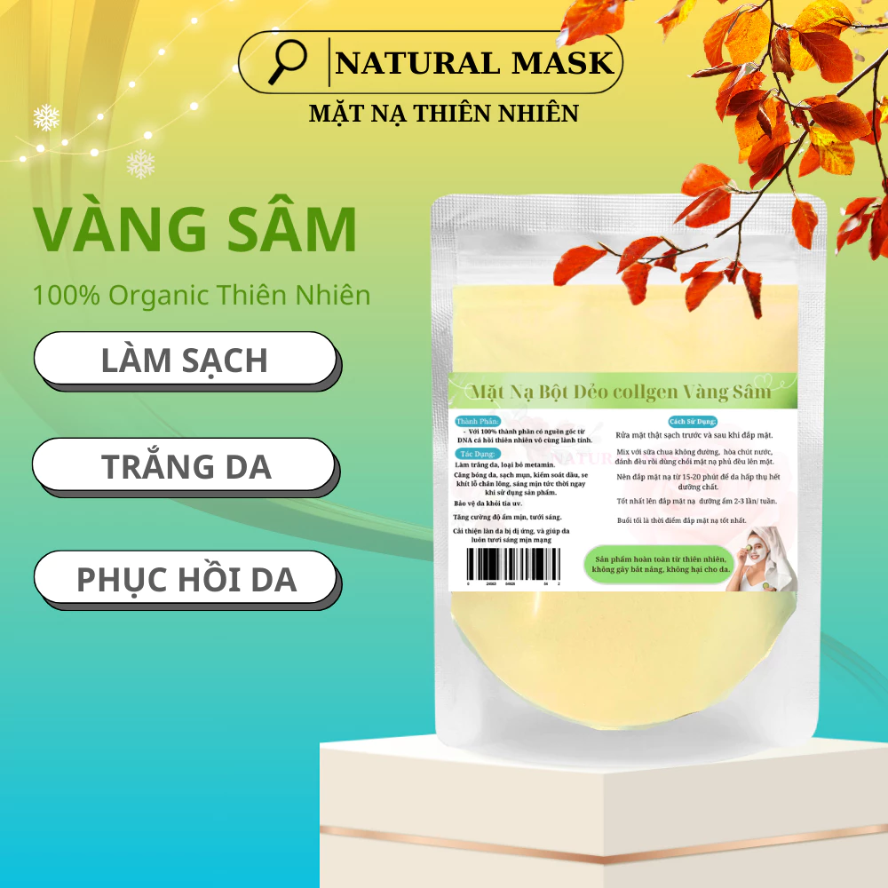 Bột vàng sâm gạo non đắp mặt, Collagen dưỡng da trắng mịn cải thiện làn da xạm.