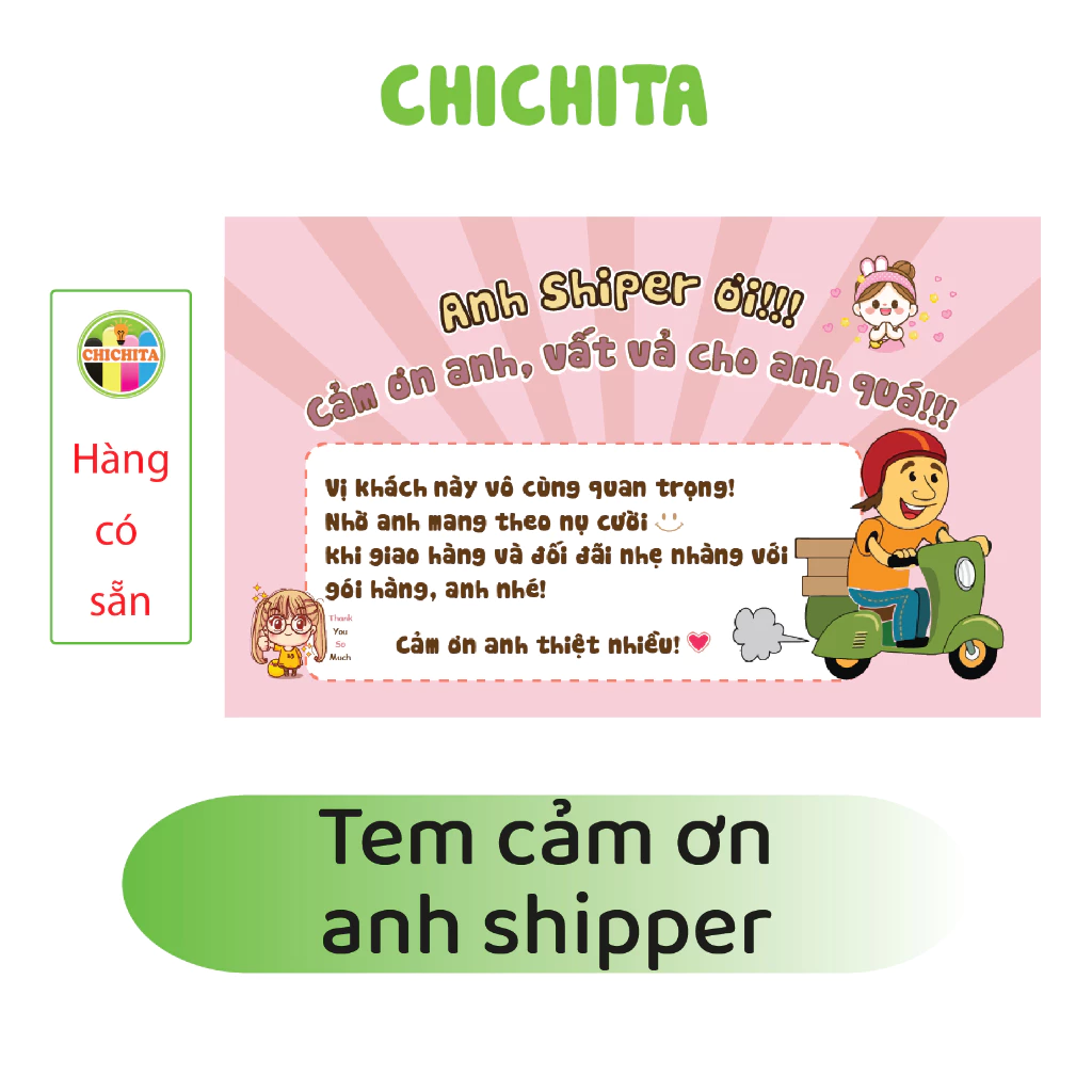 (Có sẵn) Tem dán Cám ơn anh shipper có keo dính 9x5,4cm CHICHITA