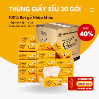 Giấy ăn gấu trúc thùng 30 gói Silkwell, giấy gấu trúc siêu dai không mủn không bụi giấy