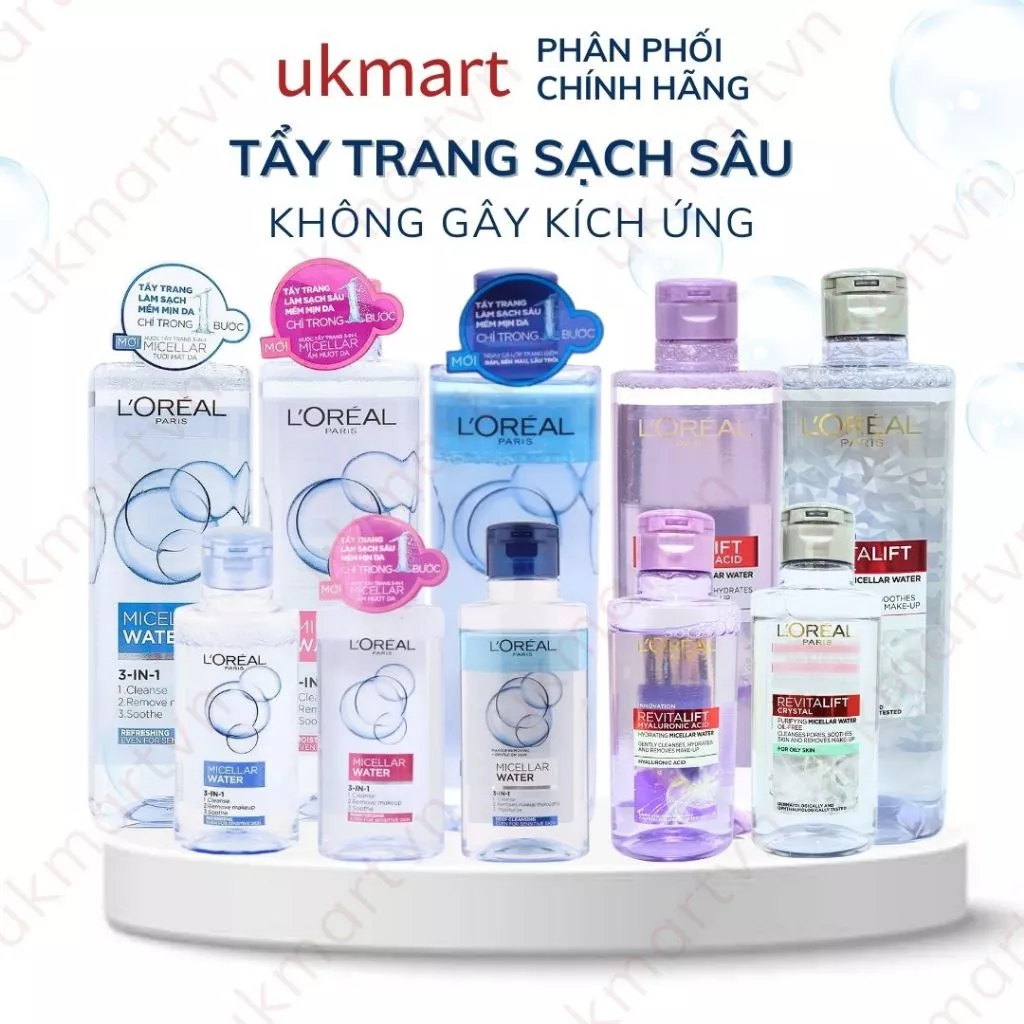 Nước Tẩy Trang L'Oreal Paris Cho Mọi Loại Da 3-in-1 Loreal Micellar Water Da Dầu Da Nhạy Cảm Da Khô