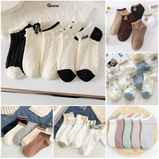 Combo 5 đôi tất cổ ngắn nữ dễ thương, set vớ nữ cổ thấp họa tiết cute sử dụng cả tuần, chất liệu mềm mại, thoáng mát