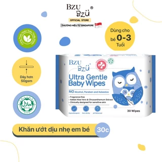 Khăn Ướt Em Bé BZU BZU Ultra Gentle Baby Wipes Dịu Nhẹ Không Mùi Gói 30 Tờ