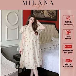 Váy bầu đẹp MILANA, đầm bầu dáng babydoll thiết kế hoa nhí chất liệu voan tơ 2 lớp cao cấp mềm mại, thoáng mát M043