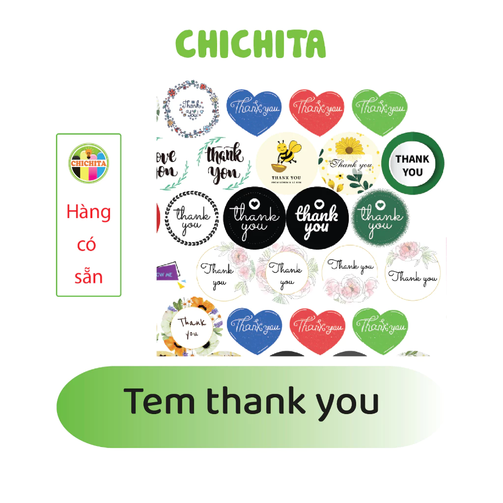 (Có sẵn) Set 100 tem dán sticker thank you đẹp giá rẻ CHICHITA