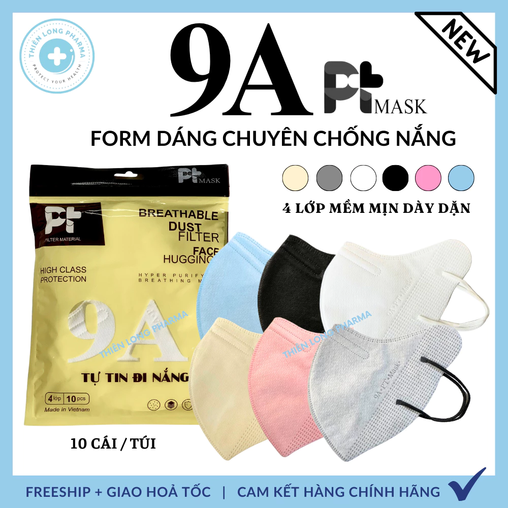 [THÙNG 50 Cái] Khẩu trang 9A PT siêu chống nắng thiết kế dày dặn kiểu dáng rộng rãi ôm trọn mặt