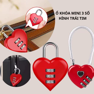 Ổ khóa mini 3 số hình trái tim khóa vali, balo du lịch an toàn chống trộm